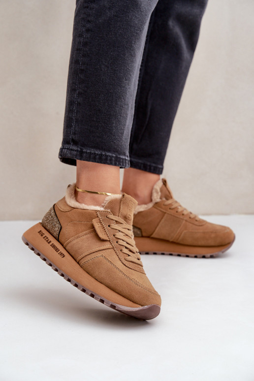 iš zomšos Sneakers modelio batai Moteriškas su kailiuku I Błyszczącym Elementas Big Star OO274578 Hi-Poly System rudos spalvos iš zomšos Sneakers modelio batai Moteriškas su kailiuku I Błyszczącym Elementas Big Star OO274578 Hi-Poly System rudos spalvos