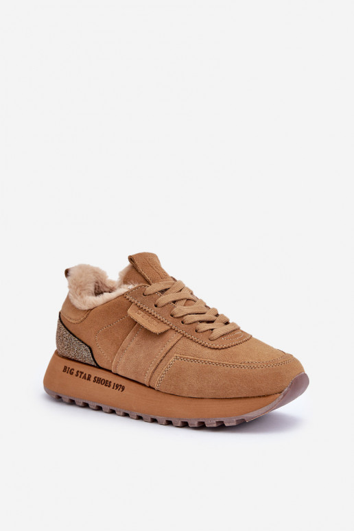 iš zomšos Sneakers modelio batai Moteriškas su kailiuku I Błyszczącym Elementas Big Star OO274578 Hi-Poly System rudos spalvos iš zomšos Sneakers modelio batai Moteriškas su kailiuku I Błyszczącym Elementas Big Star OO274578 Hi-Poly System rudos spalvos