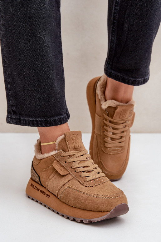 iš zomšos Sneakers modelio batai Moteriškas su kailiuku I Błyszczącym Elementas Big Star OO274578 Hi-Poly System rudos spalvos iš zomšos Sneakers modelio batai Moteriškas su kailiuku I Błyszczącym Elementas Big Star OO274578 Hi-Poly System rudos spalvos