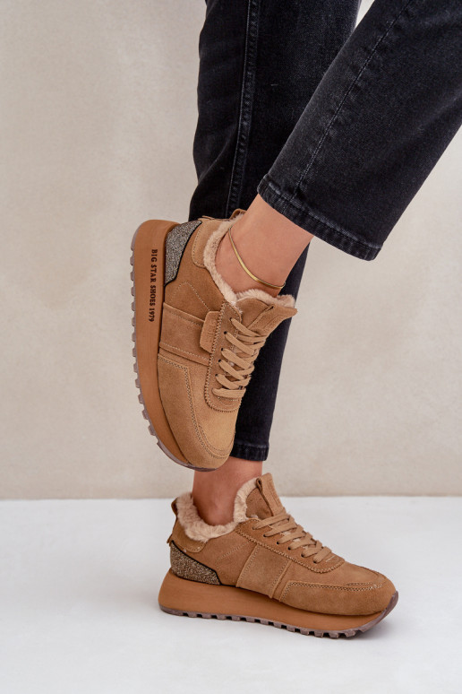 iš zomšos Sneakers modelio batai Moteriškas su kailiuku I Błyszczącym Elementas Big Star OO274578 Hi-Poly System rudos spalvos iš zomšos Sneakers modelio batai Moteriškas su kailiuku I Błyszczącym Elementas Big Star OO274578 Hi-Poly System rudos spalvos