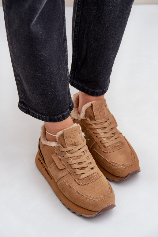 iš zomšos Sneakers modelio batai Moteriškas su kailiuku I Błyszczącym Elementas Big Star OO274578 Hi-Poly System rudos spalvos iš zomšos Sneakers modelio batai Moteriškas su kailiuku I Błyszczącym Elementas Big Star OO274578 Hi-Poly System rudos spalvos