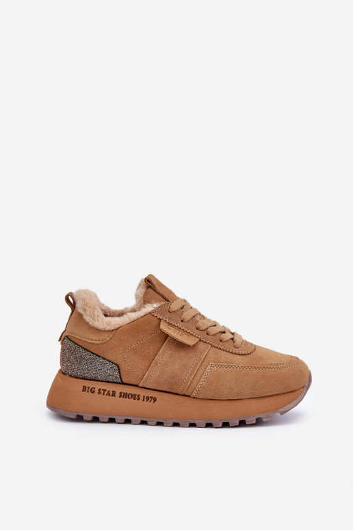 iš zomšos Sneakers modelio batai Moteriškas su kailiuku I Błyszczącym Elementas Big Star OO274578 Hi-Poly System rudos spalvos iš zomšos Sneakers modelio batai Moteriškas su kailiuku I Błyszczącym Elementas Big Star OO274578 Hi-Poly System rudos spalvos