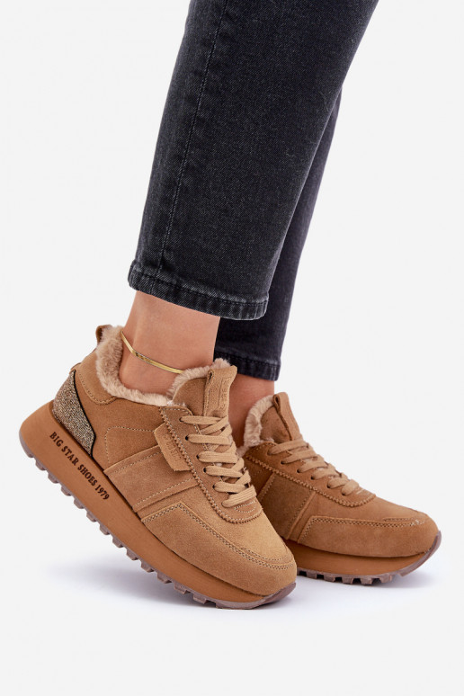 iš zomšos Sneakers modelio batai Moteriškas su kailiuku I Błyszczącym Elementas Big Star OO274578 Hi-Poly System rudos spalvos iš zomšos Sneakers modelio batai Moteriškas su kailiuku I Błyszczącym Elementas Big Star OO274578 Hi-Poly System rudos spalvos