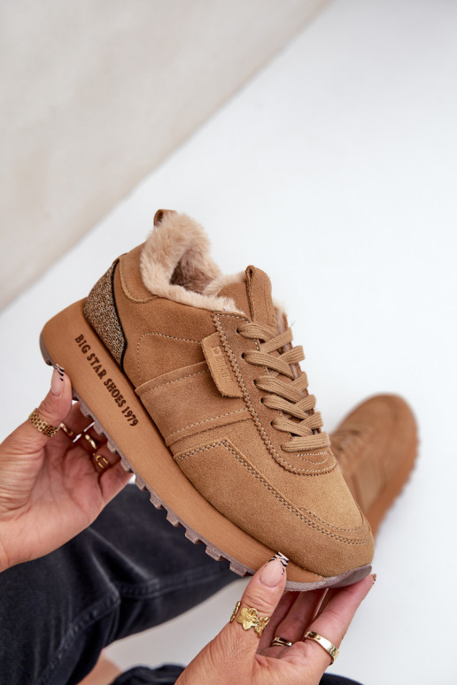 iš zomšos Sneakers modelio batai Moteriškas su kailiuku I Błyszczącym Elementas Big Star OO274578 Hi-Poly System rudos spalvos iš zomšos Sneakers modelio batai Moteriškas su kailiuku I Błyszczącym Elementas Big Star OO274578 Hi-Poly System rudos spalvos