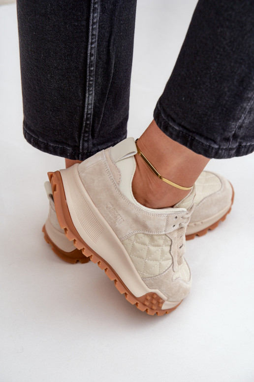 Oda Sneakers modelio batai Moteriškas Big Star OO274A315 Hi-Poly System smėlio spalvos Oda Sneakers modelio batai Moteriškas Big Star OO274A315 Hi-Poly System smėlio spalvos