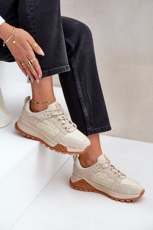 Oda Sneakers modelio batai Moteriškas Big Star OO274A315 Hi-Poly System smėlio spalvos Oda Sneakers modelio batai Moteriškas Big Star OO274A315 Hi-Poly System smėlio spalvos