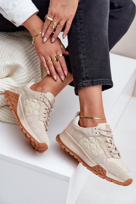 Oda Sneakers modelio batai Moteriškas Big Star OO274A315 Hi-Poly System smėlio spalvos Oda Sneakers modelio batai Moteriškas Big Star OO274A315 Hi-Poly System smėlio spalvos