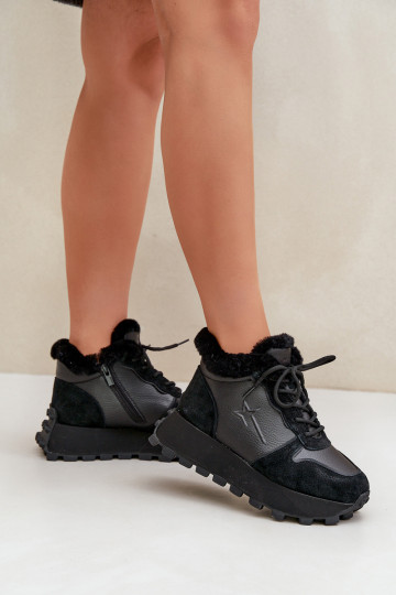 Oda Sneakers modelio batai batai Moteriškas su kailiuku su platforma Big Star OO274A329 juodos spalvos