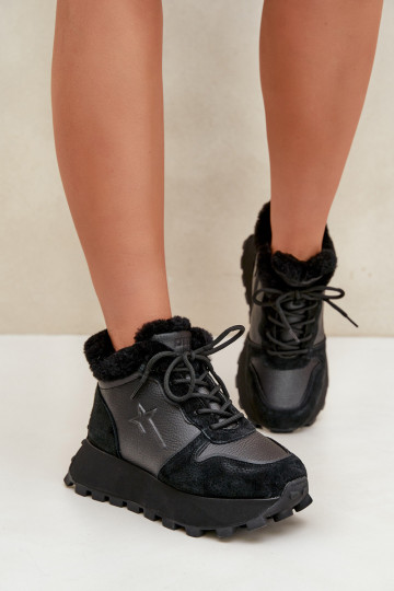 Oda Sneakers modelio batai batai Moteriškas su kailiuku su platforma Big Star OO274A329 juodos spalvos 2