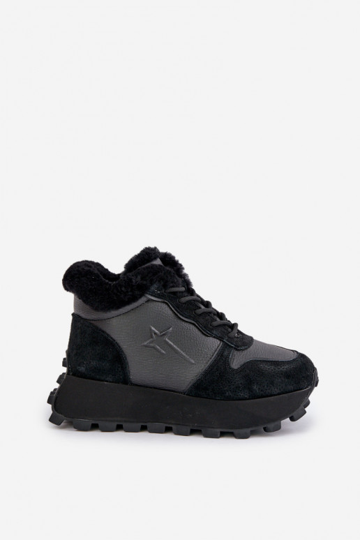 Oda Sneakers modelio batai batai Moteriškas su kailiuku su platforma Big Star OO274A329 juodos spalvos Oda Sneakers modelio batai batai Moteriškas su kailiuku su platforma Big Star OO274A329 juodos spalvos