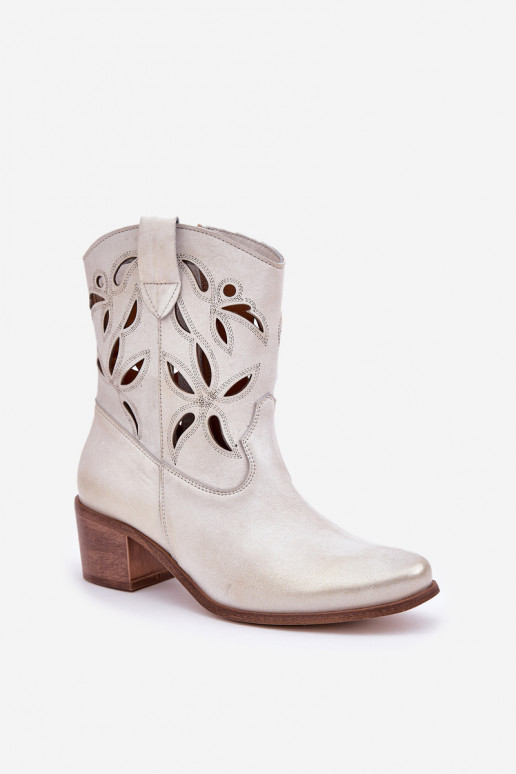 Oda Ažūriniai aulinukai su kulniukais Zazoo 3621 aukso spalvos Przecierany