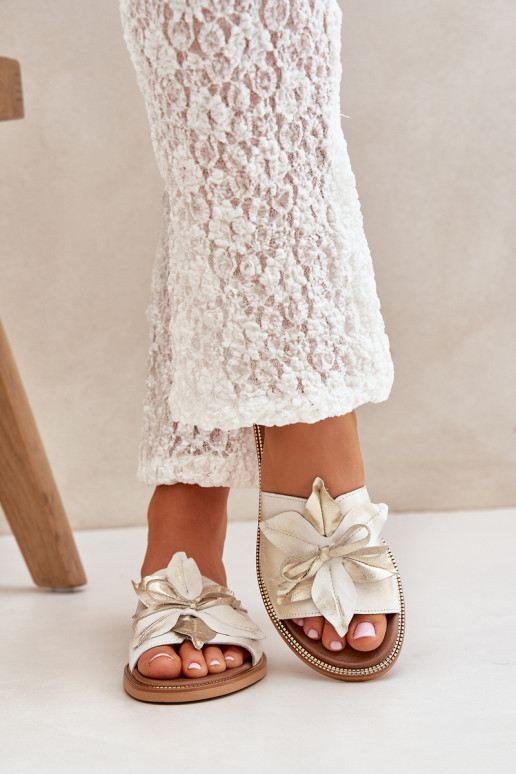 Šlepetės su ornamentais natūralios odos Zazoo 3667 aukso spalvos Przecierany Šlepetės su ornamentais natūralios odos Zazoo 3667 aukso spalvos Przecierany