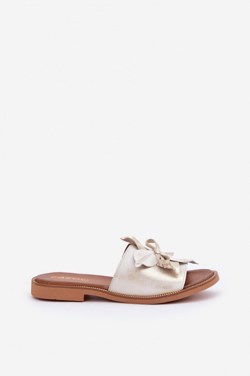 Šlepetės su ornamentais natūralios odos Zazoo 3667 aukso spalvos Przecierany Šlepetės su ornamentais natūralios odos Zazoo 3667 aukso spalvos Przecierany