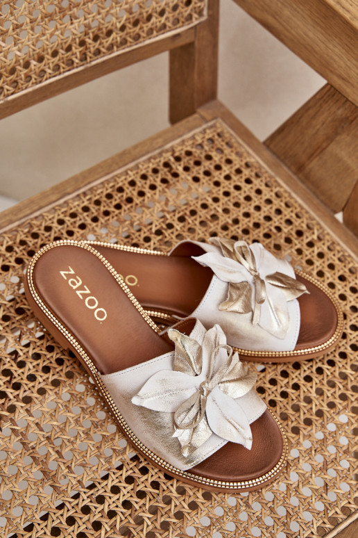 Šlepetės su ornamentais natūralios odos Zazoo 3667 aukso spalvos Przecierany Šlepetės su ornamentais natūralios odos Zazoo 3667 aukso spalvos Przecierany