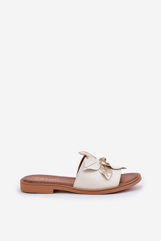 Šlepetės su ornamentais natūralios odos Zazoo 3667 baltos spalvos Šlepetės su ornamentais natūralios odos Zazoo 3667 baltos spalvos