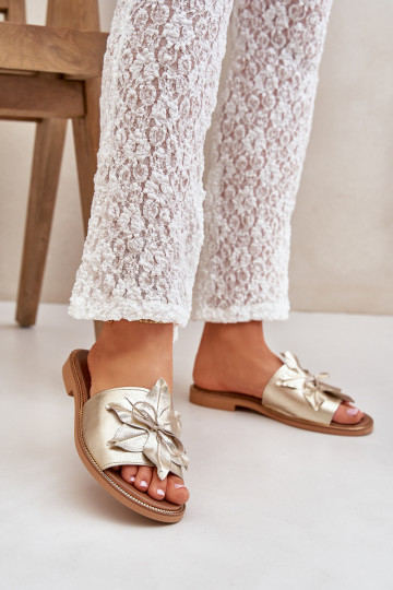 Šlepetės su ornamentais natūralios odos Zazoo 3667 aukso spalvos 2