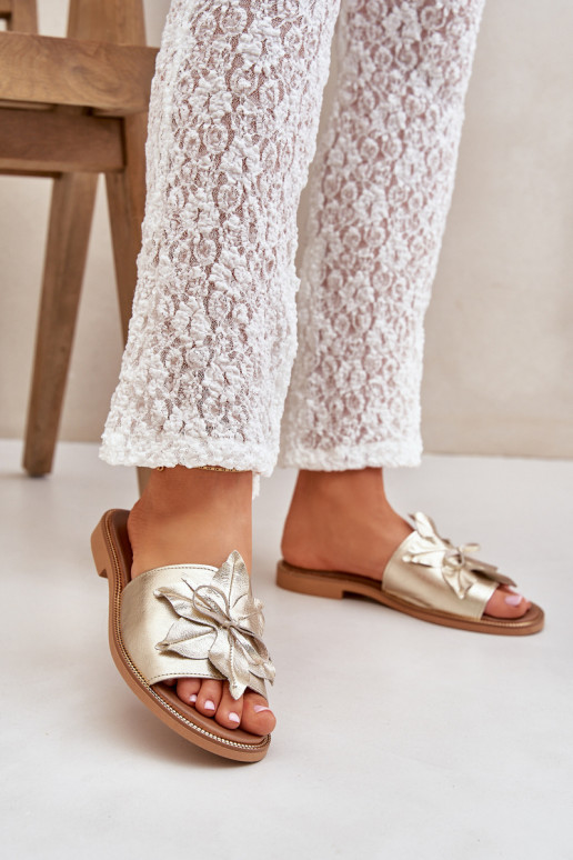 Šlepetės su ornamentais natūralios odos Zazoo 3667 aukso spalvos Šlepetės su ornamentais natūralios odos Zazoo 3667 aukso spalvos