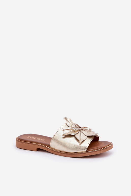 Šlepetės su ornamentais natūralios odos Zazoo 3667 aukso spalvos Šlepetės su ornamentais natūralios odos Zazoo 3667 aukso spalvos