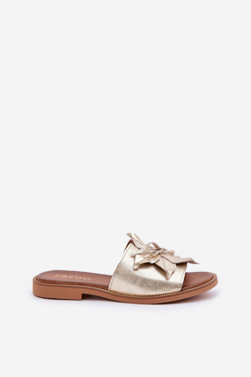 Šlepetės su ornamentais natūralios odos Zazoo 3667 aukso spalvos Šlepetės su ornamentais natūralios odos Zazoo 3667 aukso spalvos