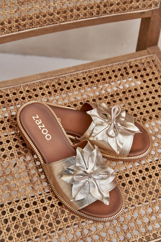 Šlepetės su ornamentais natūralios odos Zazoo 3667 aukso spalvos Šlepetės su ornamentais natūralios odos Zazoo 3667 aukso spalvos