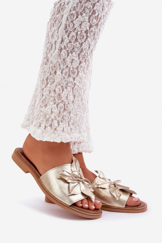 Šlepetės su ornamentais natūralios odos Zazoo 3667 aukso spalvos Šlepetės su ornamentais natūralios odos Zazoo 3667 aukso spalvos