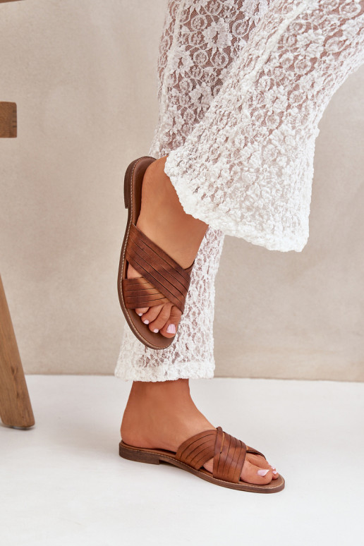 Oda Moteriškas Šlepetės LeĮskis Shoes 3682 rudos spalvos Oda Moteriškas Šlepetės LeĮskis Shoes 3682 rudos spalvos