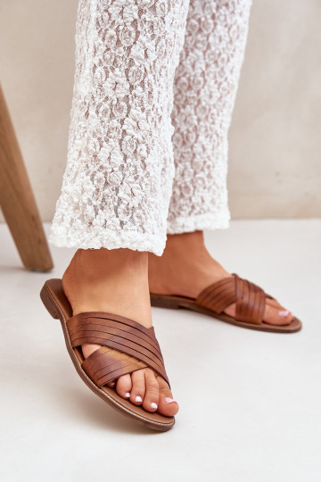Moteriškos odinės šlepetės LeĮskis Shoes 3682 rudos spalvos 2