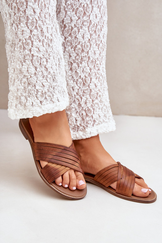 Oda Moteriškas Šlepetės LeĮskis Shoes 3682 rudos spalvos Oda Moteriškas Šlepetės LeĮskis Shoes 3682 rudos spalvos