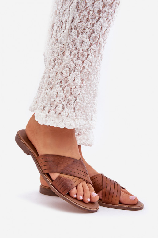 Oda Moteriškas Šlepetės LeĮskis Shoes 3682 rudos spalvos Oda Moteriškas Šlepetės LeĮskis Shoes 3682 rudos spalvos