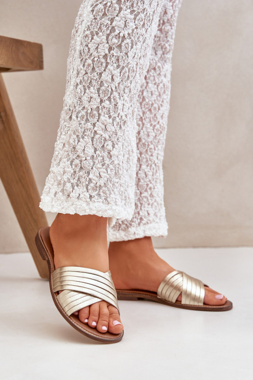 Oda Moteriškas Šlepetės LeĮskis Shoes 3682 aukso spalvos Oda Moteriškas Šlepetės LeĮskis Shoes 3682 aukso spalvos