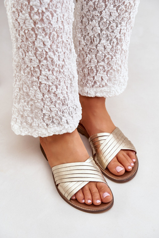 Oda Moteriškas Šlepetės LeĮskis Shoes 3682 aukso spalvos Oda Moteriškas Šlepetės LeĮskis Shoes 3682 aukso spalvos