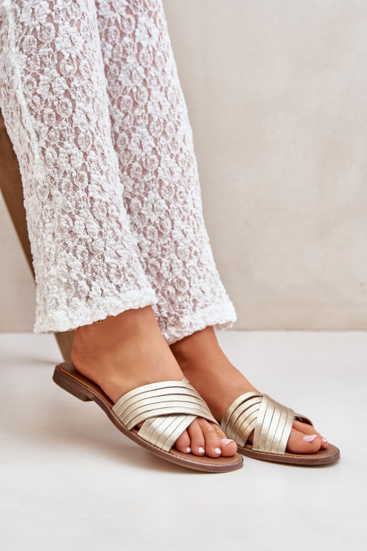 Oda Moteriškas Šlepetės LeĮskis Shoes 3682 aukso spalvos Oda Moteriškas Šlepetės LeĮskis Shoes 3682 aukso spalvos