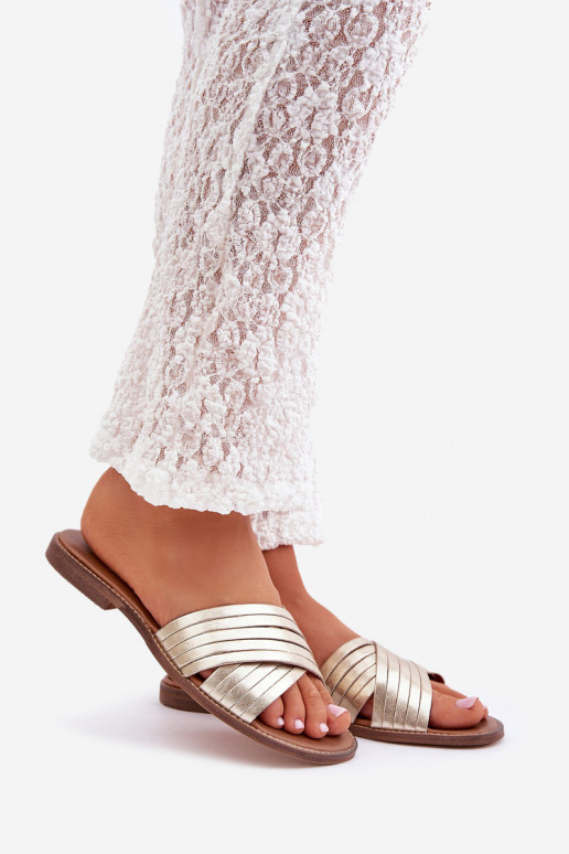 Oda Moteriškas Šlepetės LeĮskis Shoes 3682 aukso spalvos Oda Moteriškas Šlepetės LeĮskis Shoes 3682 aukso spalvos