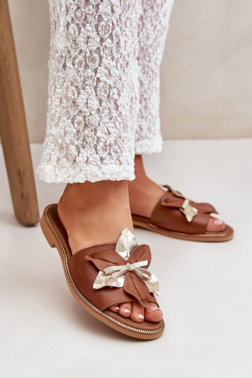 Šlepetės su ornamentais natūralios odos Zazoo 3574/Z rudos spalvos 2