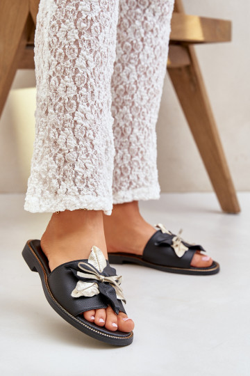 Šlepetės su ornamentais natūralios odos Zazoo 3574/Z juodos spalvos 2