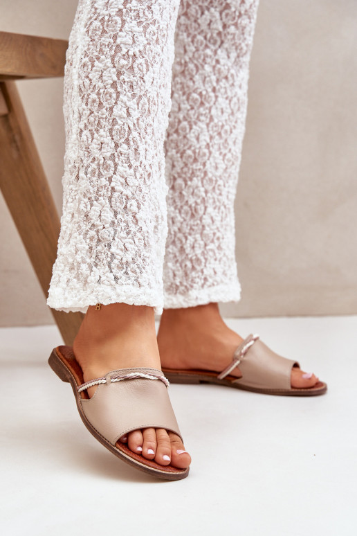 Odinės šlepetės LeĮskis Shoes 3047 smėlio spalvos Odinės šlepetės LeĮskis Shoes 3047 smėlio spalvos