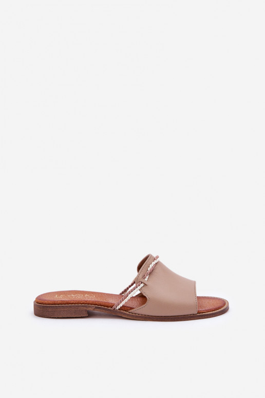 Odinės šlepetės LeĮskis Shoes 3047 smėlio spalvos Odinės šlepetės LeĮskis Shoes 3047 smėlio spalvos