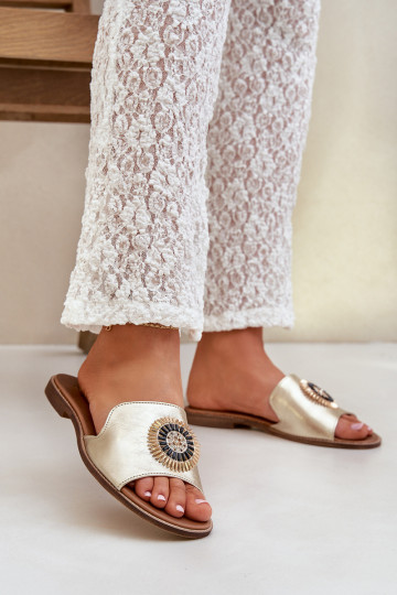 Odinės šlepetės su ornamentais su plačiais kulniukais Zazoo 3047/O aukso spalvos 2