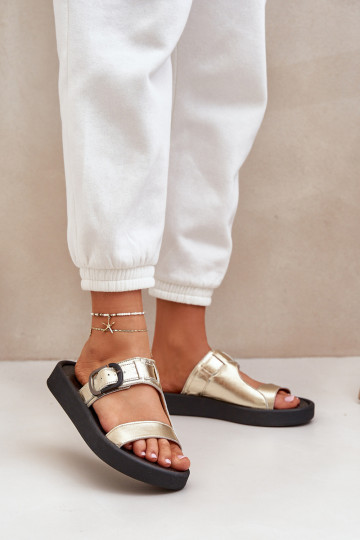 Odinės šlepetės Moteriškas su platforma Zazoo 3024 aukso spalvos 2