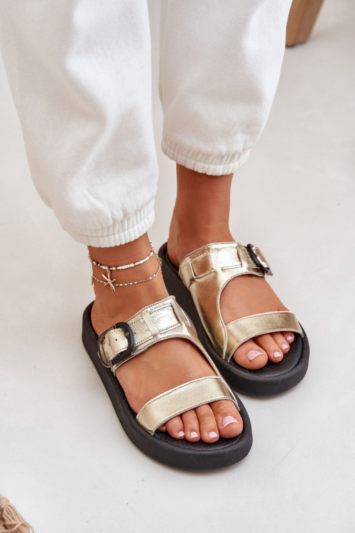 Odinės šlepetės Moteriškas su platforma Zazoo 3024 aukso spalvos