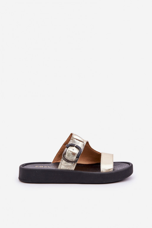 Odinės šlepetės Moteriškas su platforma Zazoo 3024 aukso spalvos