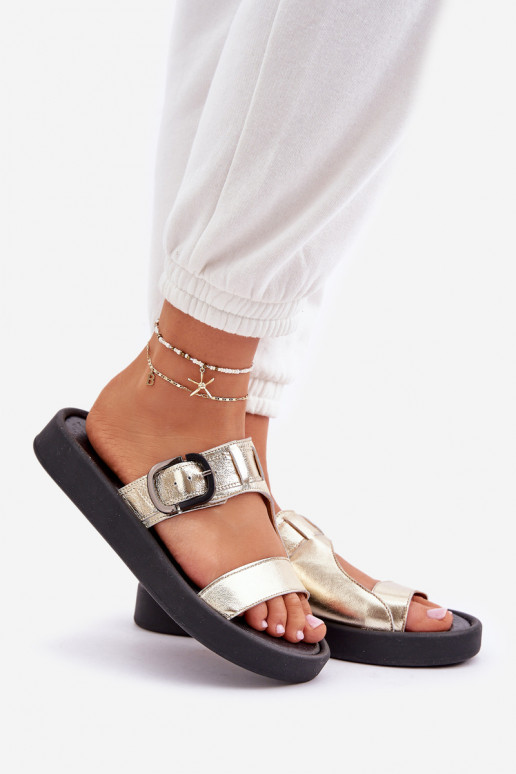 Odinės šlepetės Moteriškas su platforma Zazoo 3024 aukso spalvos