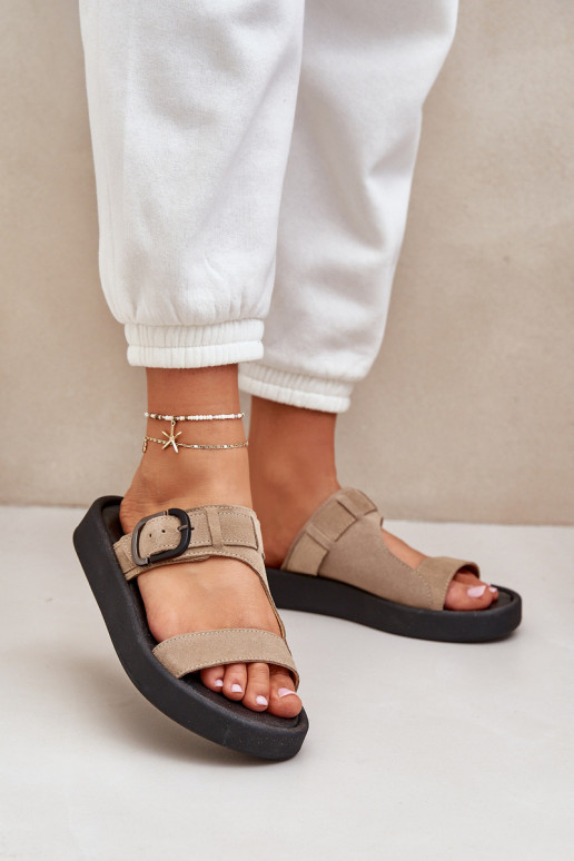 Moteriškos zomšinės šlepetės su platforma Zazoo 3024 smėlio spalvos