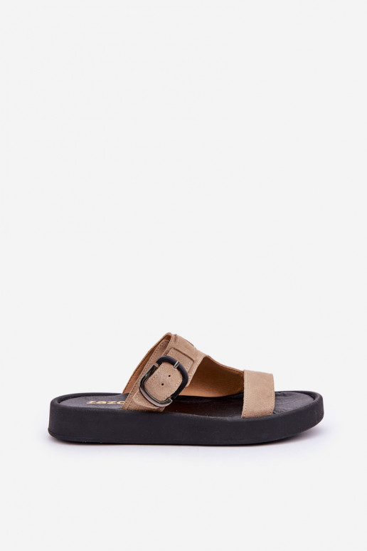 Moteriškos zomšinės šlepetės su platforma Zazoo 3024 smėlio spalvos