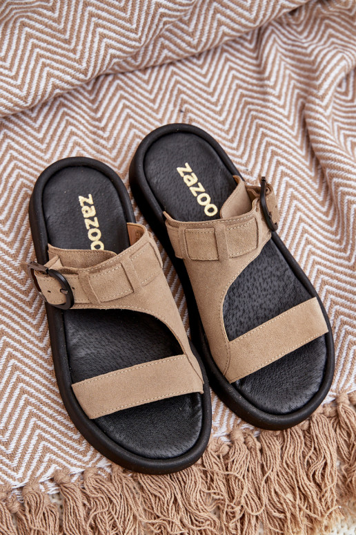 Moteriškos zomšinės šlepetės su platforma Zazoo 3024 smėlio spalvos