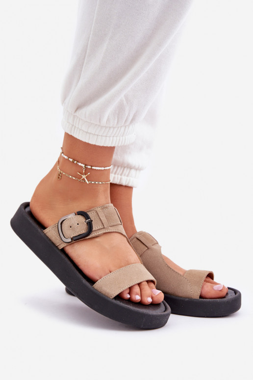 Moteriškos zomšinės šlepetės su platforma Zazoo 3024 smėlio spalvos