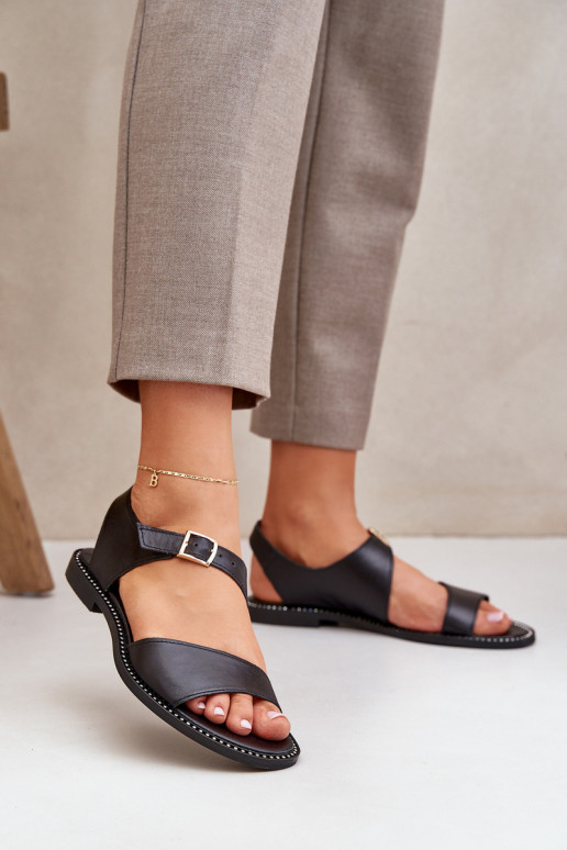 Oda Lygiapadės basutės moterims Zazoo 3014 juodos spalvos Oda Lygiapadės basutės moterims Zazoo 3014 juodos spalvos