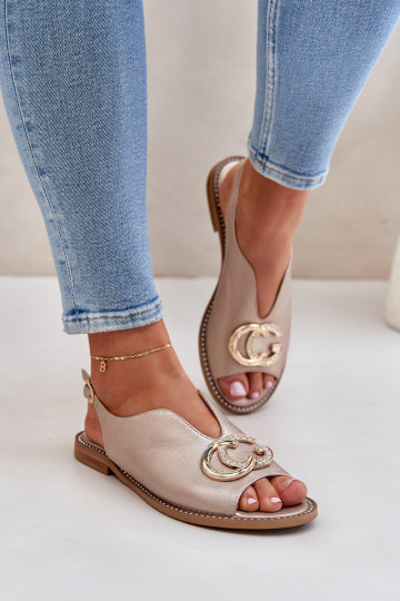 Moteriškos basutės su plačiais kulniukais su ornamentais Laura Messi 2865 aukso spalvos