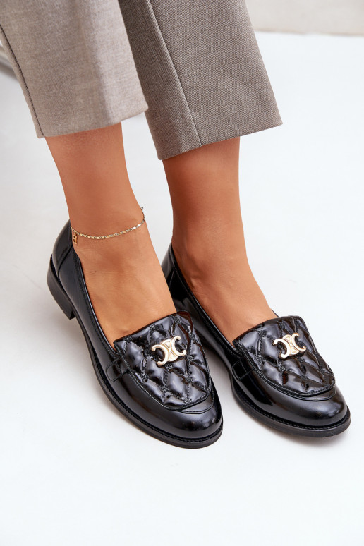 Oda Lakuoti mokasinai su aukso spalvos detalėmis Laura Messi 2927 juodos spalvos Oda Lakuoti mokasinai su aukso spalvos detalėmis Laura Messi 2927 juodos spalvos