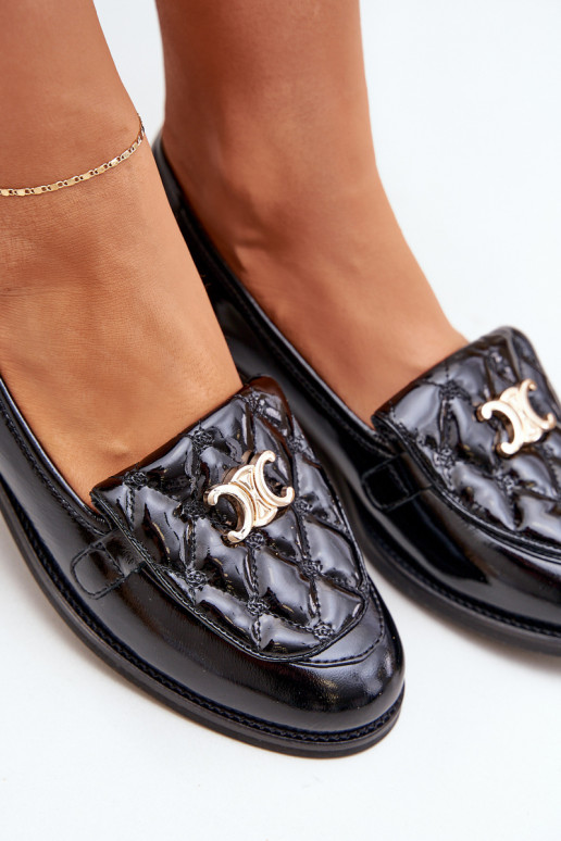 Oda Lakuoti mokasinai su aukso spalvos detalėmis Laura Messi 2927 juodos spalvos Oda Lakuoti mokasinai su aukso spalvos detalėmis Laura Messi 2927 juodos spalvos